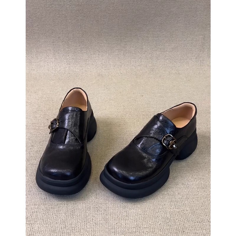 In Stock~ Black Platform Loafers with Thick Soles for Women, Versatile for Commuting, British Style Lace-Up Leather Shoes In Stock~ Black Platform Loafers with Thick Soles for Women, Versatile for Commuting, British Style Lace-Up Leather Shoes