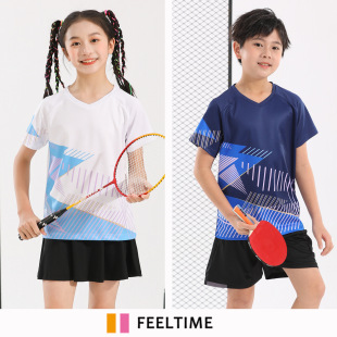 [FeelTime factory store] children's badminton clothes men's and women's sports tops table tennis clothes short sleeve training clothes