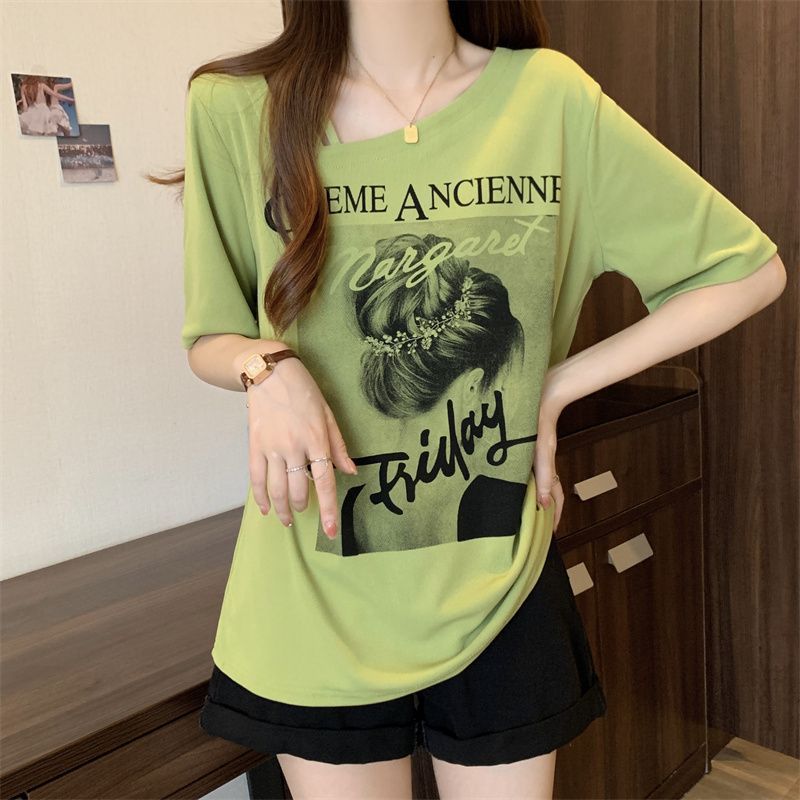 Gran tamaño de ropa de mujer americana retro camiseta de manga corta para mujeres de verano nuevo estilo de ropa de mujer suelta delgada cubierta de cuello inclinado para mujeres