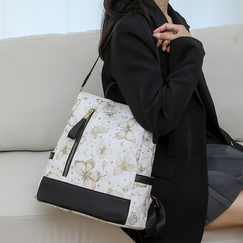 Bolso femenino con estampado de mariposa casual de moda, mochila antirrobo de viaje al aire libre de gran capacidad, mochila ligera simple