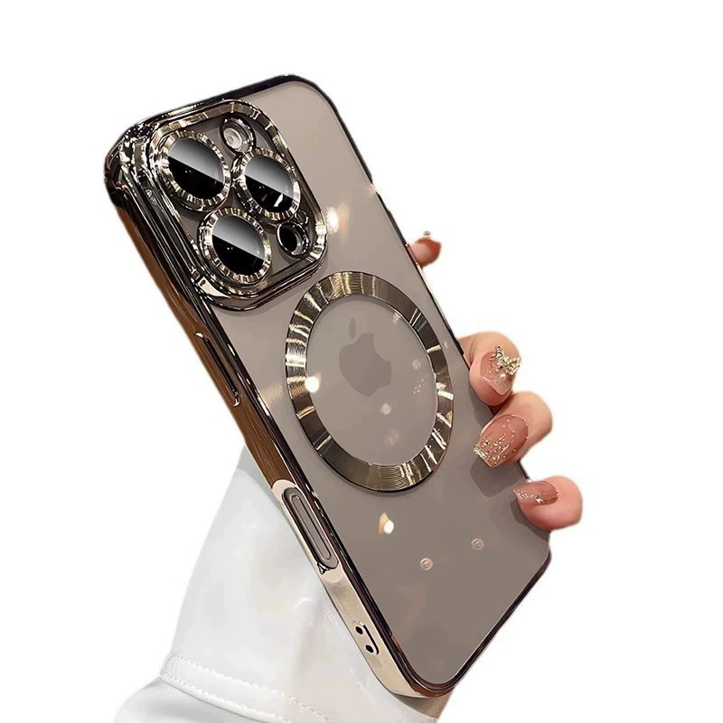 Funda para teléfono móvil iPhone 16P, transparente, galvanizada, con anillo magnético grande, funda protectora de TPU anticaídas para Apple 17PROMAX