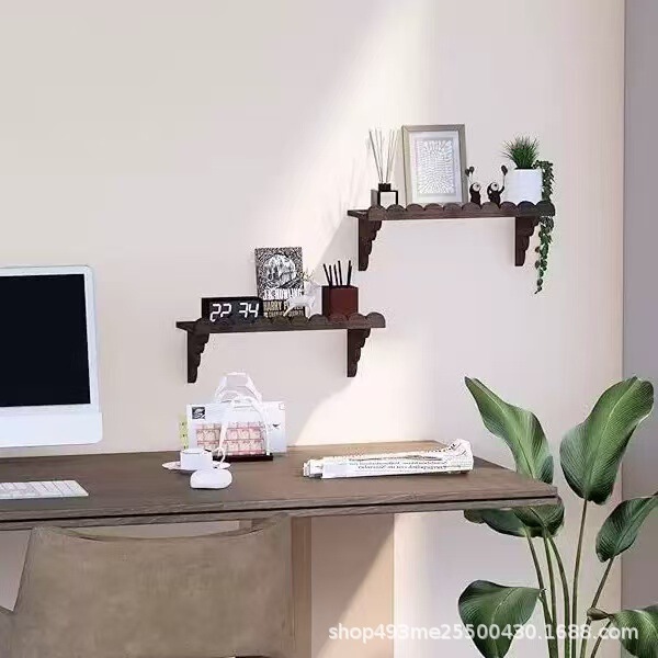 Wooden Wall-Mounted Wave-Shaped Decorative Shelf with Flower Pot and Photo Frame Display Rack, Solid Wood Household Storage Rack Wooden Wall-Mounted Wave-Shaped Decorative Shelf with Flower Pot and Photo Frame Display Rack, Solid Wood Household Storage Rack