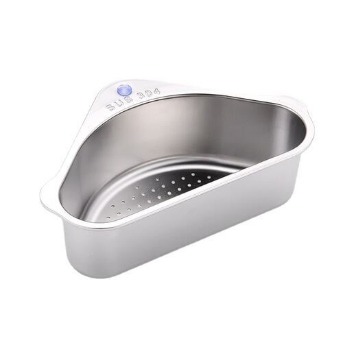 Kitchen drain basket 304 stainless steel triangular shape dishwashing sink wall-mounted filtering pot multi-functional storage rack