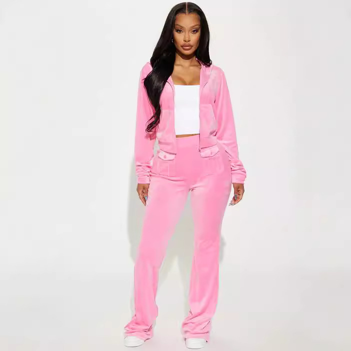 Women's Clothing velvet solid color hoodie casual fashion comfortable suit_voghion.com