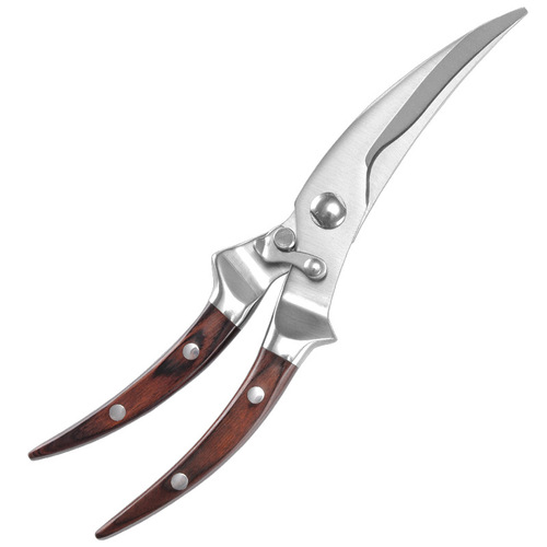 Strong stainless steel chicken bone scissors rosewood wooden handle household fish belly duck bone scissors food sharp multi-functional kitchen scissors