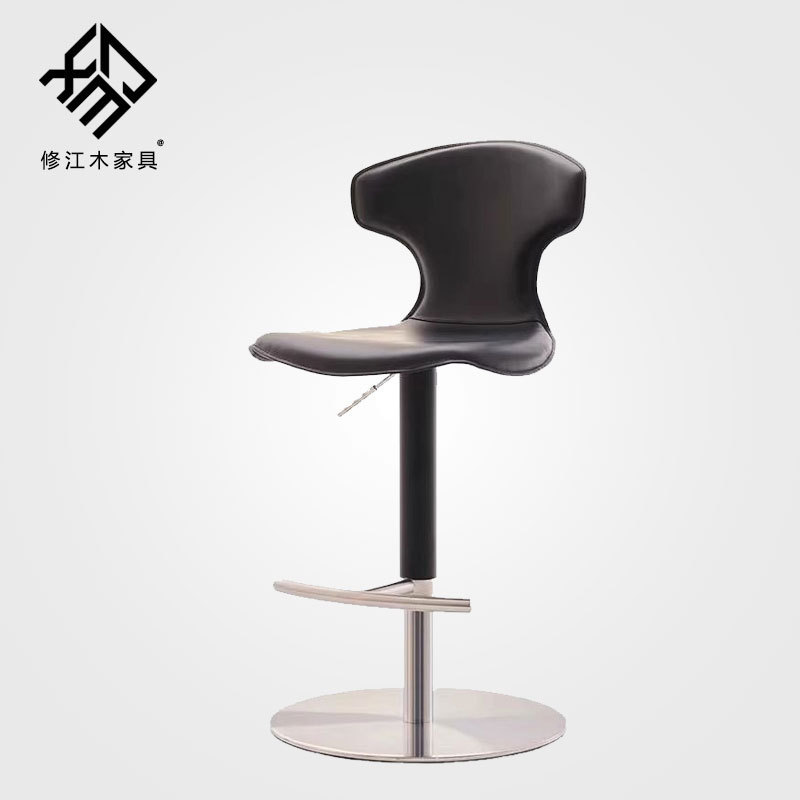 High Stool Lifting Bar Chair Household Modern Simple Light Luxury Rotating Stainless Steel Leather Italian Island Table Chair