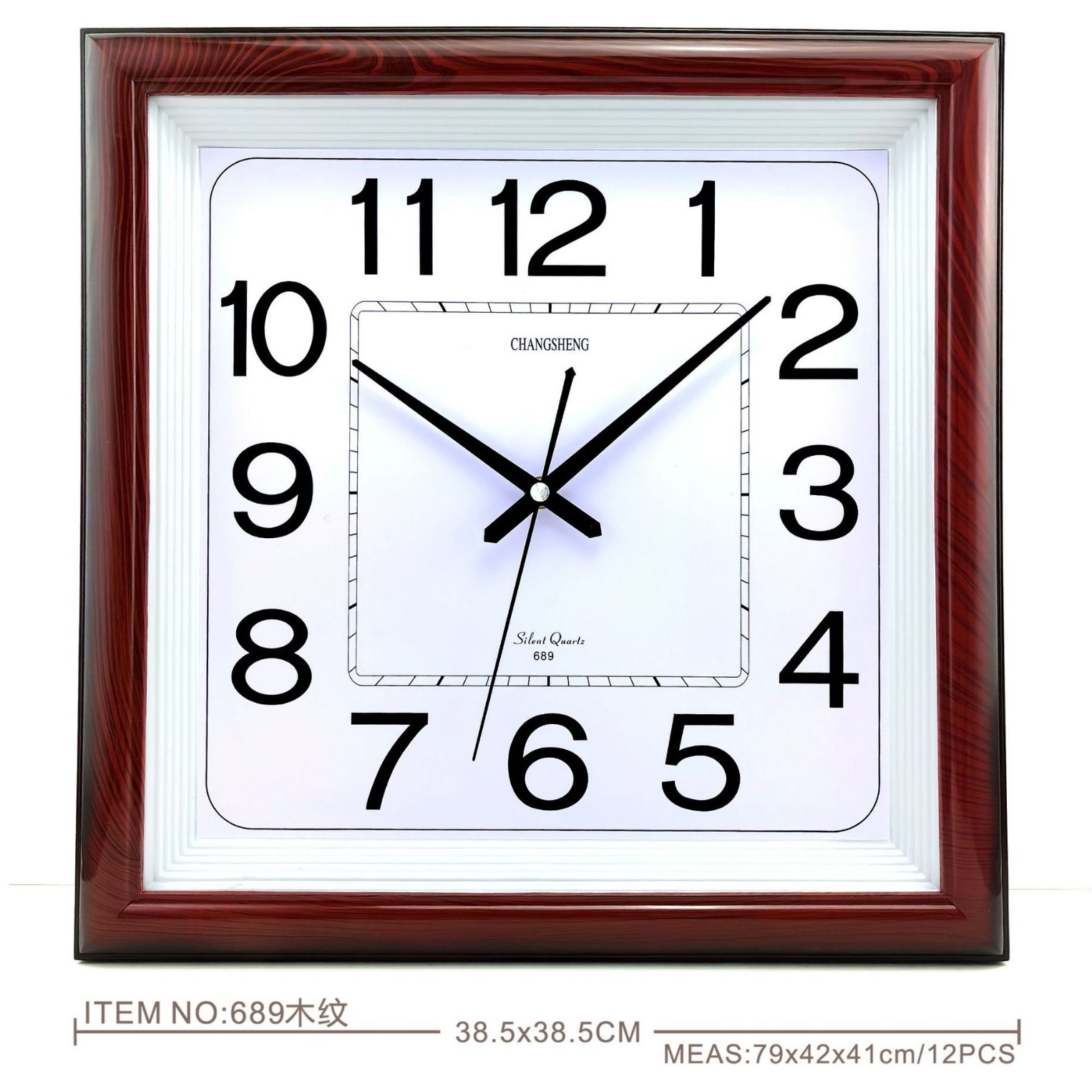 方形挂钟38.5*38.5cm现代简约仿木纹墙面钟时钟wallclock可印logo