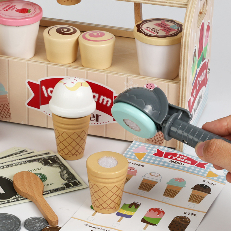 Juguetes transfronterizos CE / CPC de madera para niños en casa tienda de helados de frutas juguetes de helado