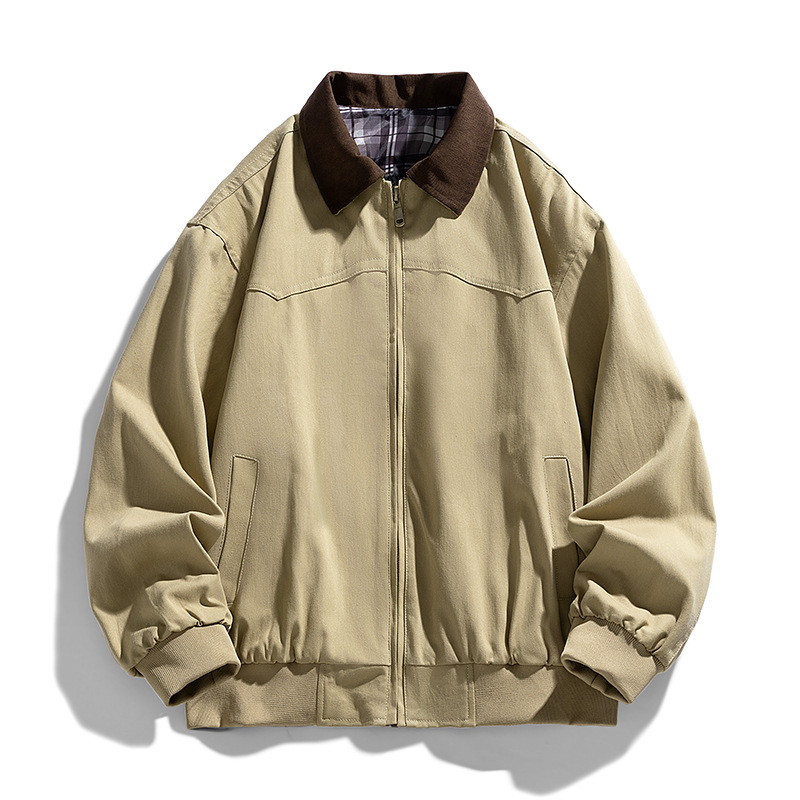 Dark Khaki Autumn Jacket Men's American Retro Vintage Detroit Workwear Jacket Trendy Brand Lapel Top