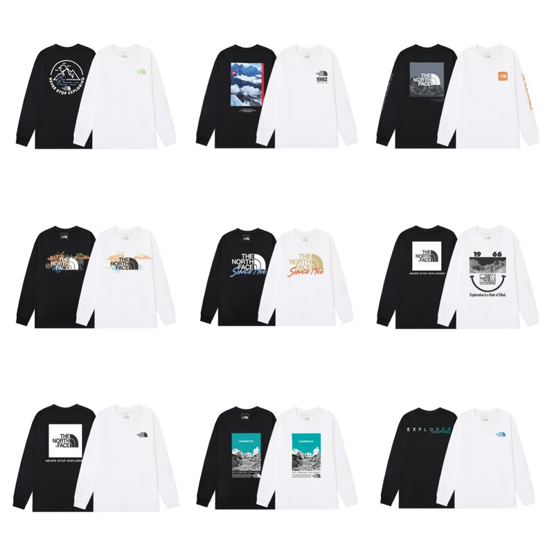 Long-sleeve T-shirt TNF North Face 240g pure cotton unisex loose round-neck trendy brand plus-size T-shirt collection wholesale