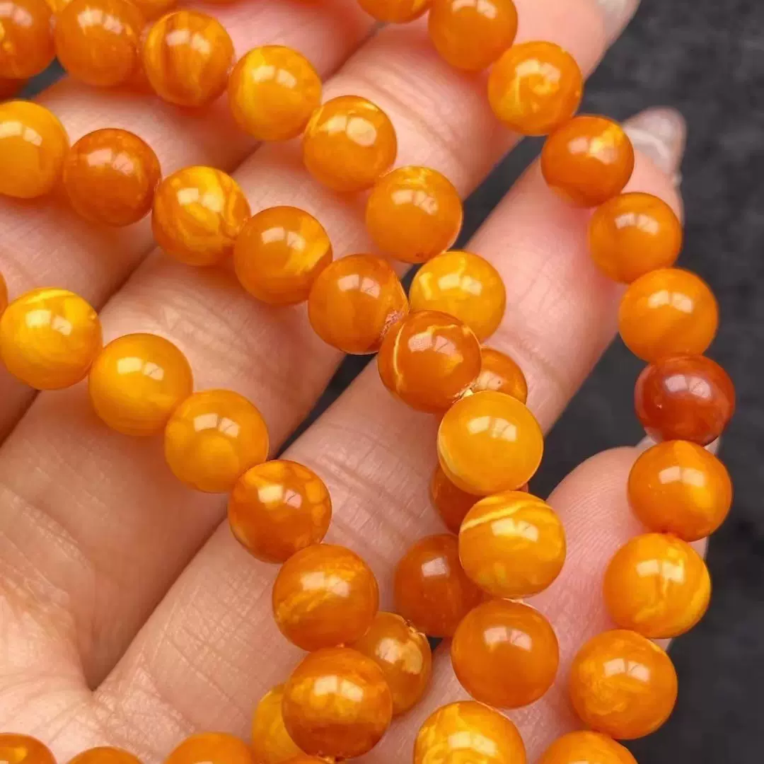 老蜜手链 蜜蜡圆珠手串西亚回流古董妖花老花蜡108佛珠  蜡质饱和