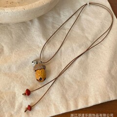 森系植物果实橡果吊坠项链小众时尚毛衣链复古百搭精致配饰饰品女