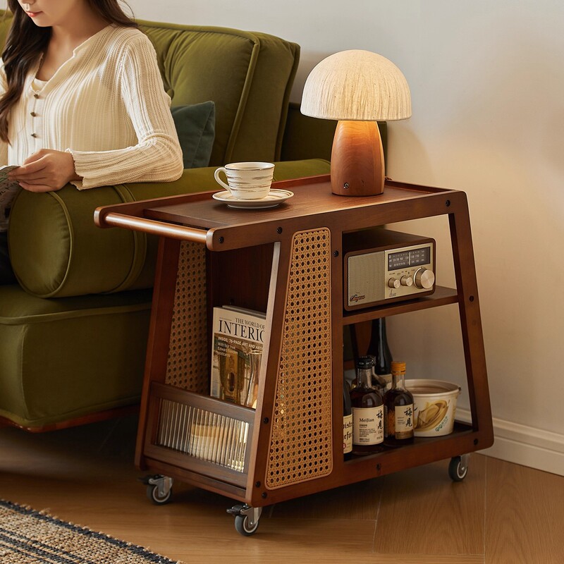 Second-Hand Living Room Wooden Mobile Snack Trolley Home Dining Cart with Table Board Balcony Coffee Table Bedside Storage Table