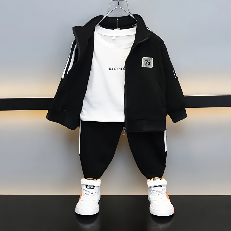 남학생 봄 착용 어린이 스포츠 세트 2025 새로운 온라인 인기 소년 봄과 가을 코트 유행과 잘 생긴 투피스 세트