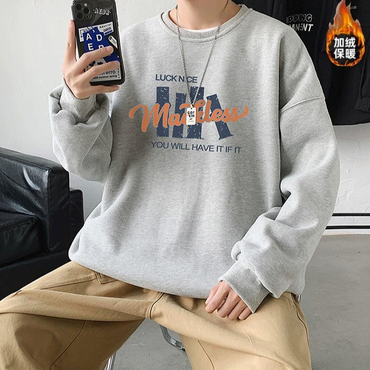 Тяжелый хлопок с флисом с круглым воротником свитер мужской прилив американский ретро-буквенный свитер мужской без шляпы
