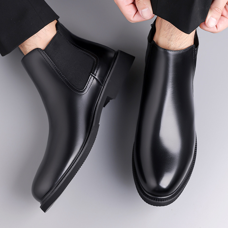 Herren Chelsea Boots Retro Stil Glänzend Herbst Winter_voghion.com