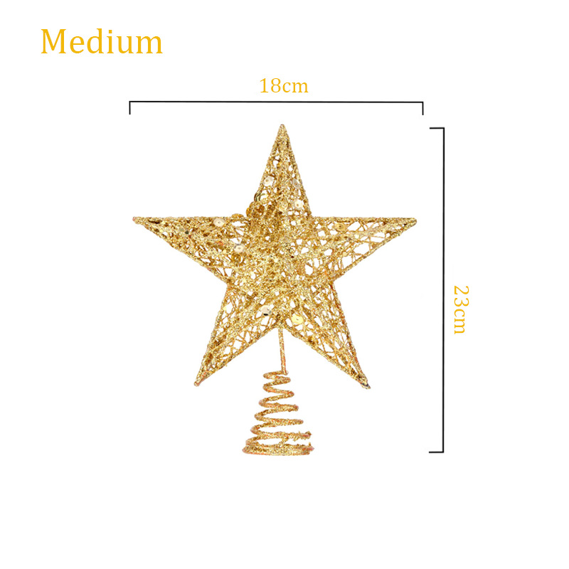 Estrella de cinco puntas brillante de plástico para la cima del árbol, adornos y colgantes navideños pequeños