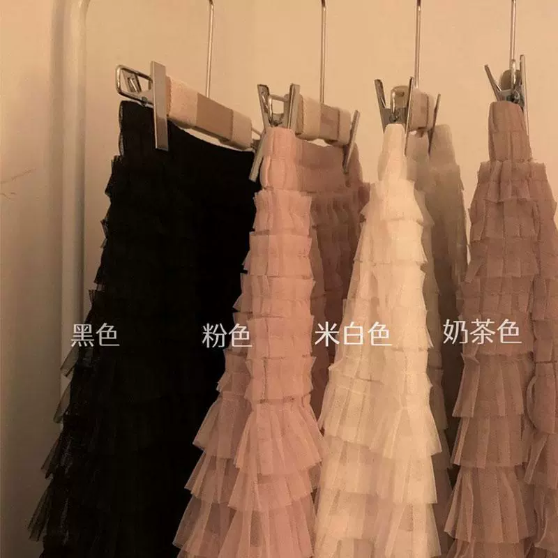 Черная юбка-тортик для женщин миниатюрного размера, весна-лето 2024, новая юбка трапециевидной формы, сетчатая юбка средней длины, юбка-пачка