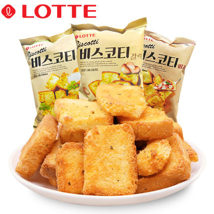 樂天烤麵包片蒜香蔥香披薩味休閒網紅零食70G韓國進口食品