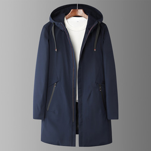 Middle-aged Hooded Mid-length Down Jacket Men's Extra Large Size Casual Thickened 80 Velvet Jacket White Duck Down Coat
