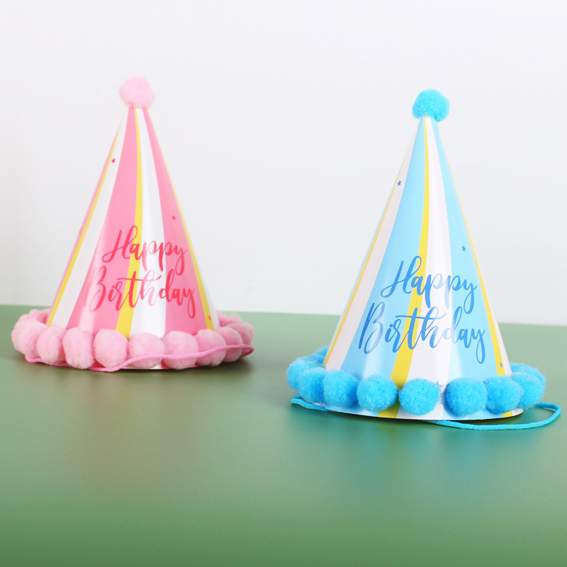 Nuevo creativo fiesta cumpleaños sombrero adulto niños felpa decorativa carta papel sombrero pastel fiesta sombrero triángulo sombrero