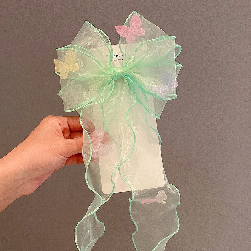 녹색 레이스 리본 롱 리본 어린이 머리핀-lx