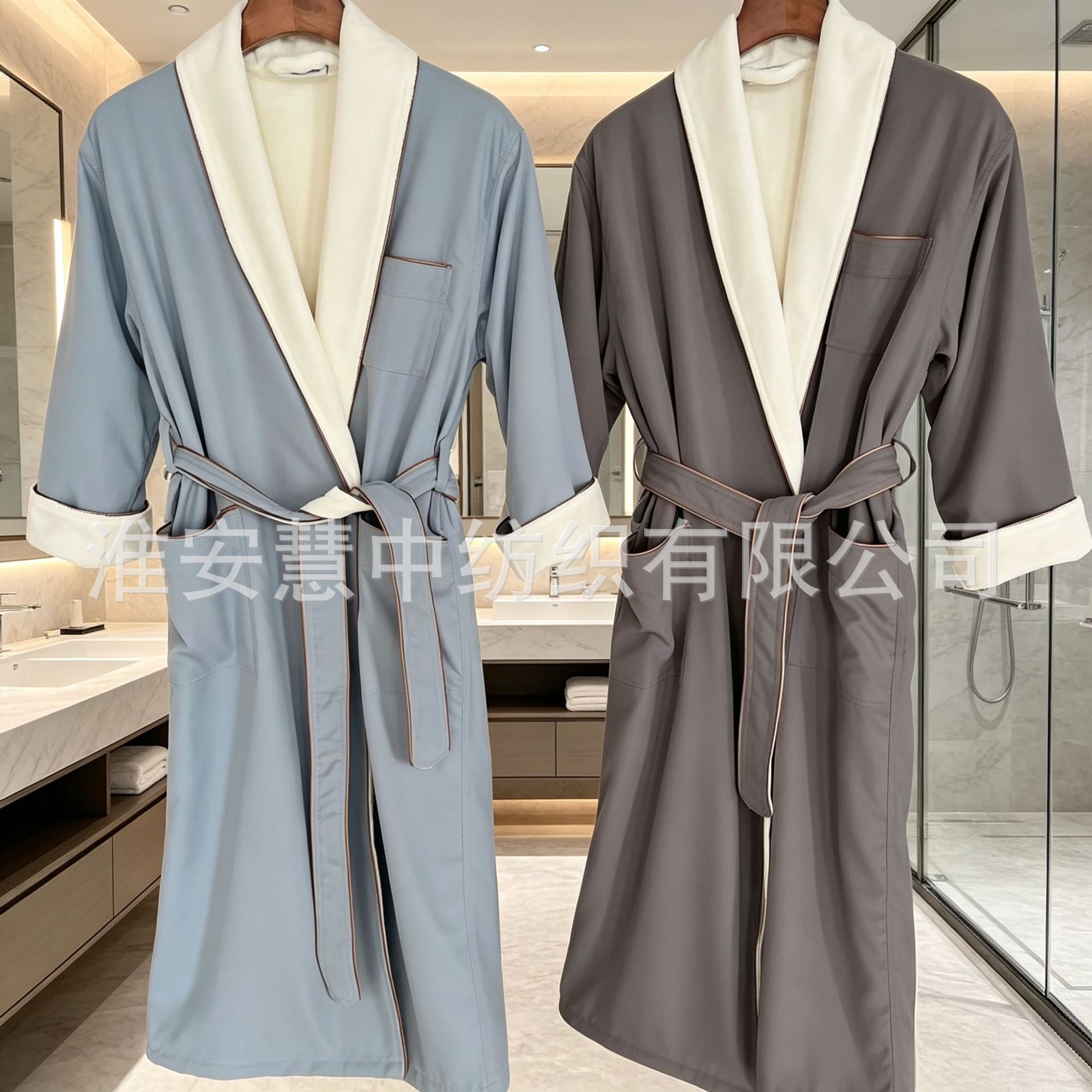 Cross-border export Hilton Hilton hotel bathrobe homestay sanding morning robe high-end double-layer couple nightgown