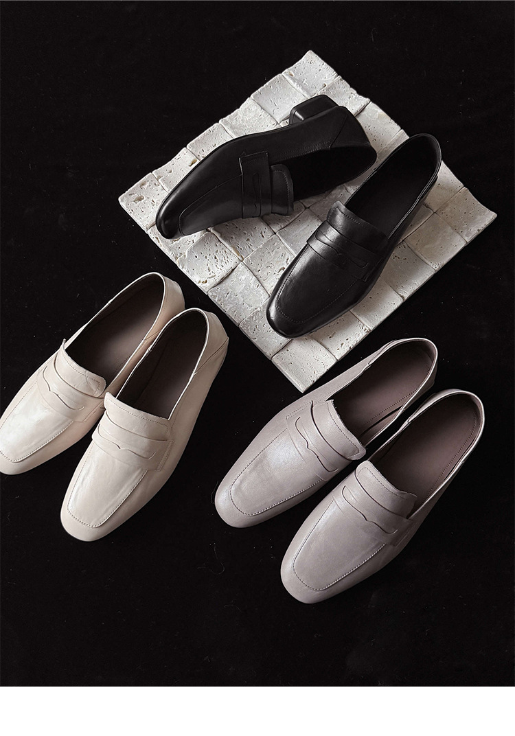 Giày loafer nữ mũi tròn da bò, gót vuông 2.5 cm phong cách Pháp — màu nâu chi tiết 24