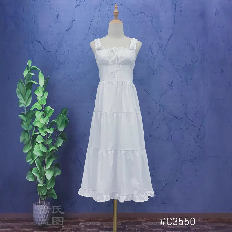 Tie-Dye White Billet Gentle Lovable Backless Bow Sling dress Summer White Lace Long Dress