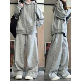 韩版慵懒风休闲运动服套装女春季笑脸印花网红闺蜜炸街潮流两件套