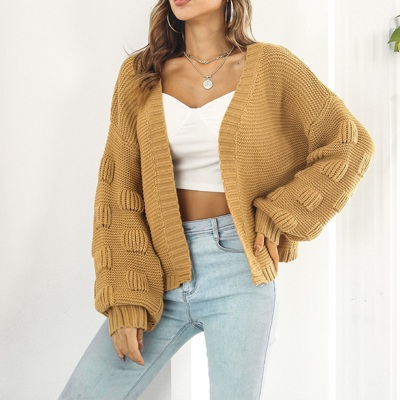 Europa y los Estados Unidos transfronterizos otoño y invierno nuevo suéter de mujer burbuja estereoscópica linterna manga suéter de punto suelto cardigan chaqueta mujer
