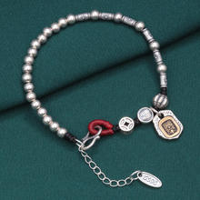 原创设计 S925纯银圆珠圆管瓜珠手链女 复古手工手环饰品批发