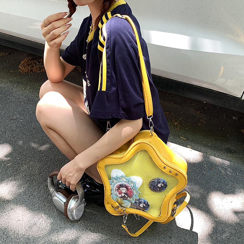 Bolsa de dolor de comida secundaria japonesa 2024, mochila de chicas con estrellas transparentes, mochila de comercio exterior transfronterizo
