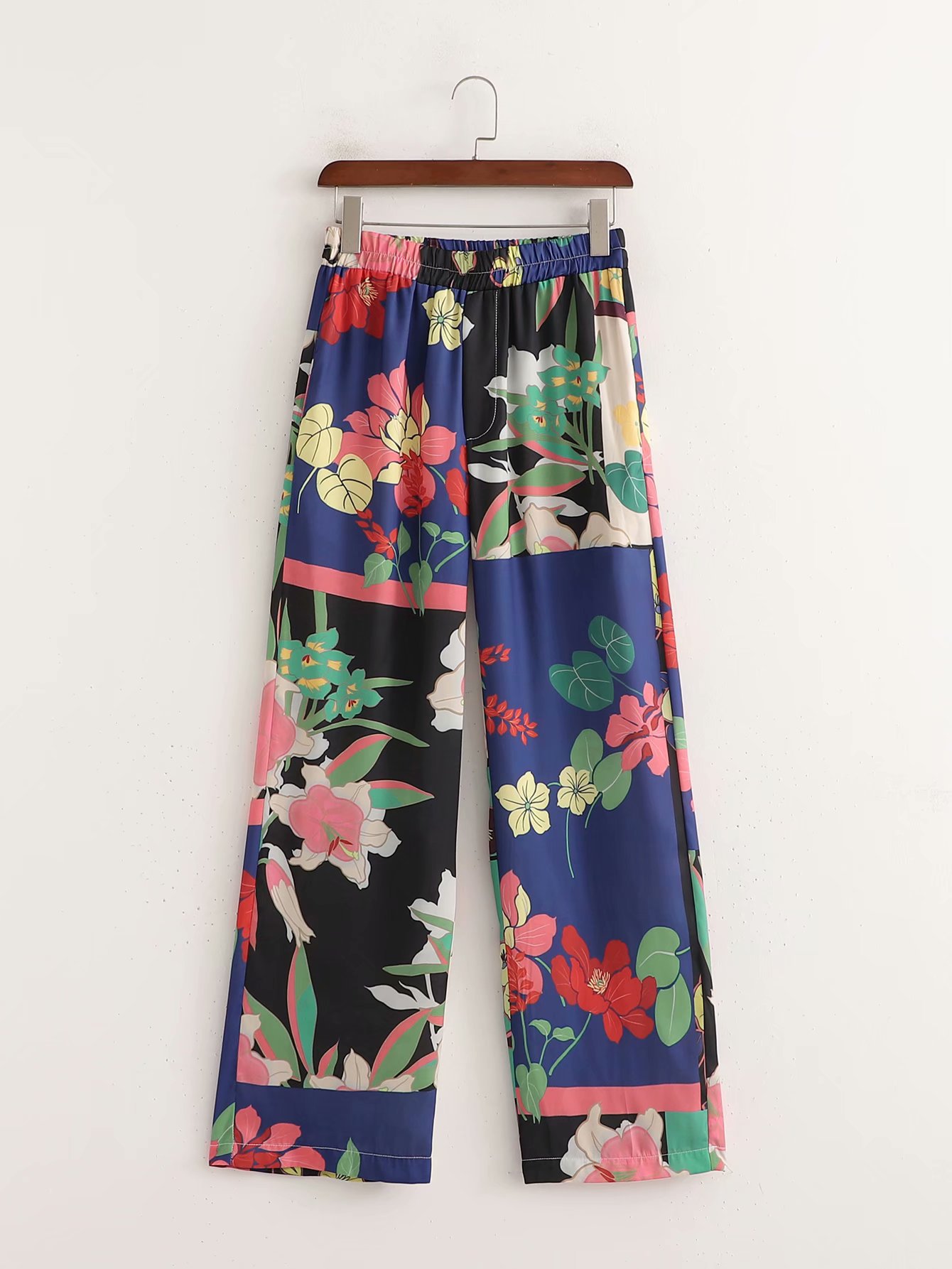 women s elastic high waist printing wide leg straight pants nihaostyles clothing wholesale NSAM77888