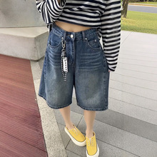 大码美式牛仔短裤女夏季2025新款胖mm显瘦梨形身材宽松五分阔腿裤