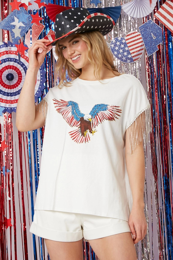 Women's T-shirt Short Sleeve T-Shirts Tassel Diamond Simple Style Eagle display picture 12
