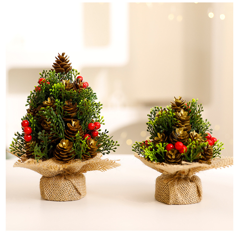 Decorazioni per albero di Natale a forma di pigna - Decorazioni natalizie da tavolo in argento e oro, mini alberi festivi da 13 cm e 17 cm per la casa e l'ufficio_voghion.com