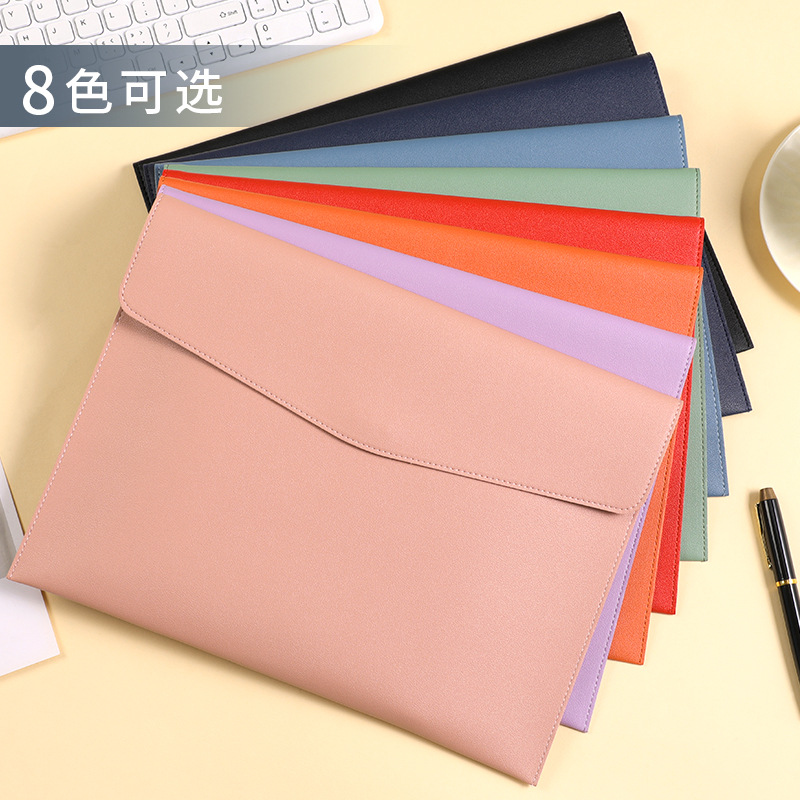 Cross-border A5 document storage bag, leather document bag, customizable with logo, A4 file folder, document bag