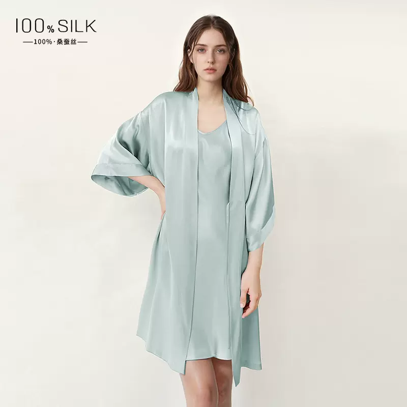 跨境专供2025新款真丝睡袍女高级感100%桑蚕丝丝绸轻奢家居服晨袍