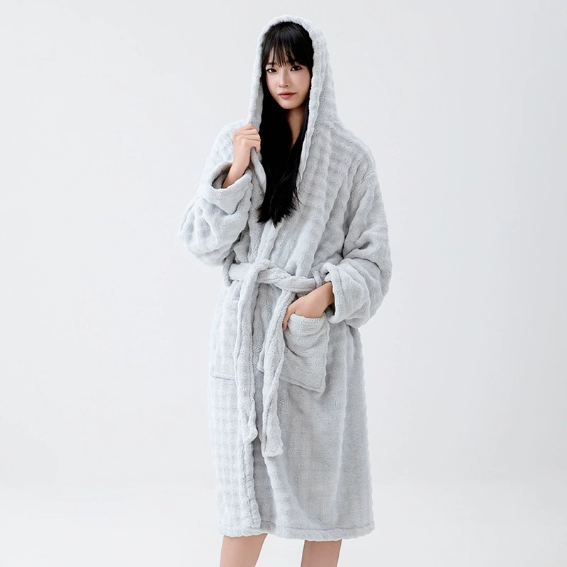 Bathrobe with hood, long-sleeve, keep warm bath towel, increased thickness