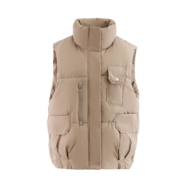 Invierno nuevo color sólido moda casual versátil delgado suelto cuello de pie grueso abrigo de algodón de hombro chaleco