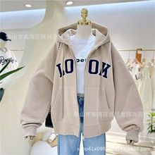 跨境棉质米色连帽卫衣外套女士5新爆巨看的女装小个子开衫衣服