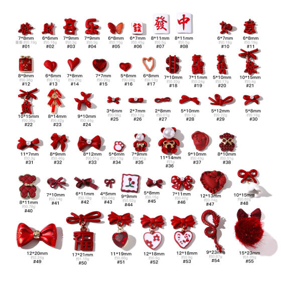 New Year red alloy nail jewelry festive pearl bow heart Cherry Bear nail accessories diamond wholesale