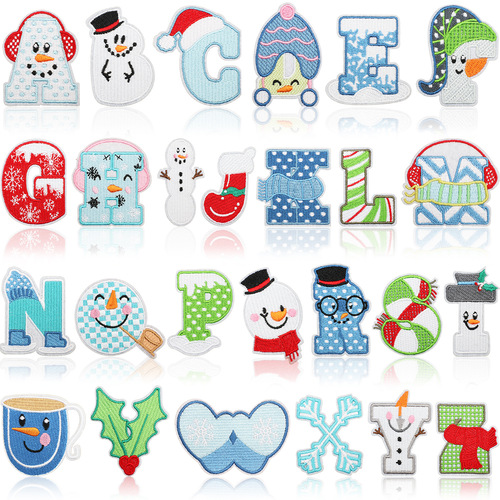 Xiao Tian Autumn and Winter Theme English Letter Embroidered Fabric Patch Art Snowflakes Bag Patch Computer Embroidery Label