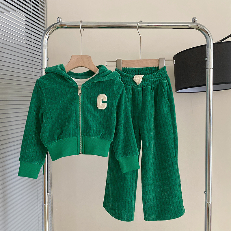 Ensemble deux pièces à capuche et fermeture éclair pour filles, haut décontracté, pantalon de sport à jambes larges, à la mode, nouvelle collection printemps 2023_voghion.com