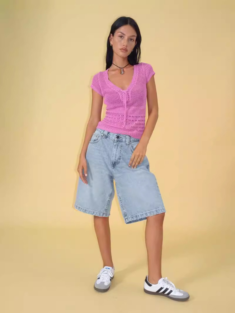 Pantalones capri de mezclilla para mujer, corte recto, cintura media, no elástico, para uso casual
