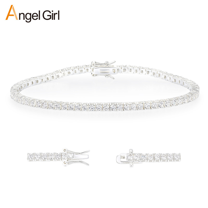 New Model Copper-Plated 18K Gold Inlaid with 2.5mm Zircon Bright Silver Full Diamond Tennis Bracelet, Popular on Amazon for Export