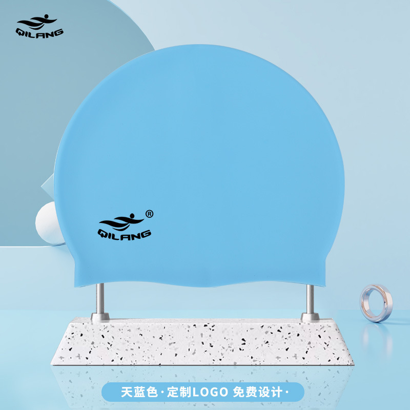 Gorro de baño de silicona para adultos al por mayor grueso 55g niños y niñas impermeable color sólido logotipo impreso gorro de baño fábrica recto