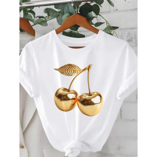 (Cross-border trading), cotton golden trend summer brand T-shirt with a round collar, European style, oversize