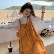 韩版泡泡袖衬衣+吊带连衣裙女学生元气少女小清新背带裙夏季套装